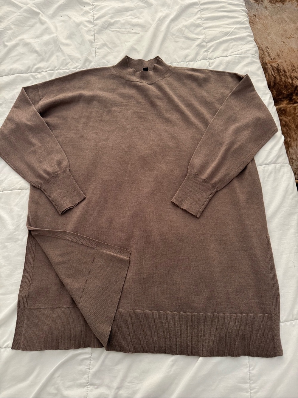 turtleneck Longline Sweater top - Taupe Brown